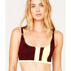 For Love & Lemons Women Knit Wear Zip Front Veronica Tank Top Plum Neon Green L